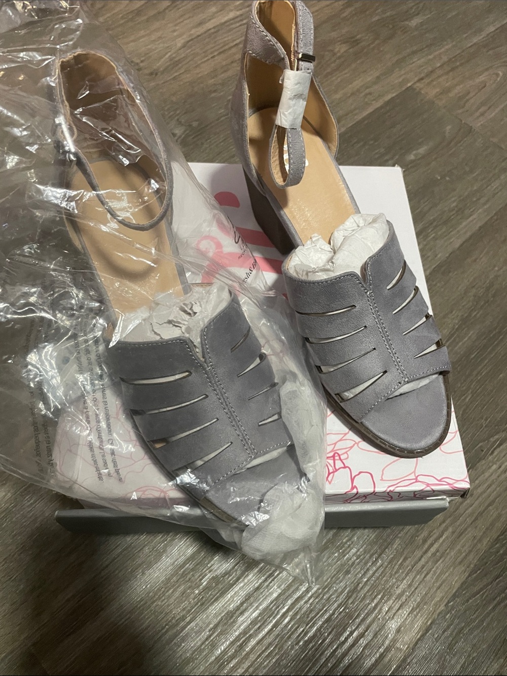 Gray Suede Strappy Ankle Strap Block Heels